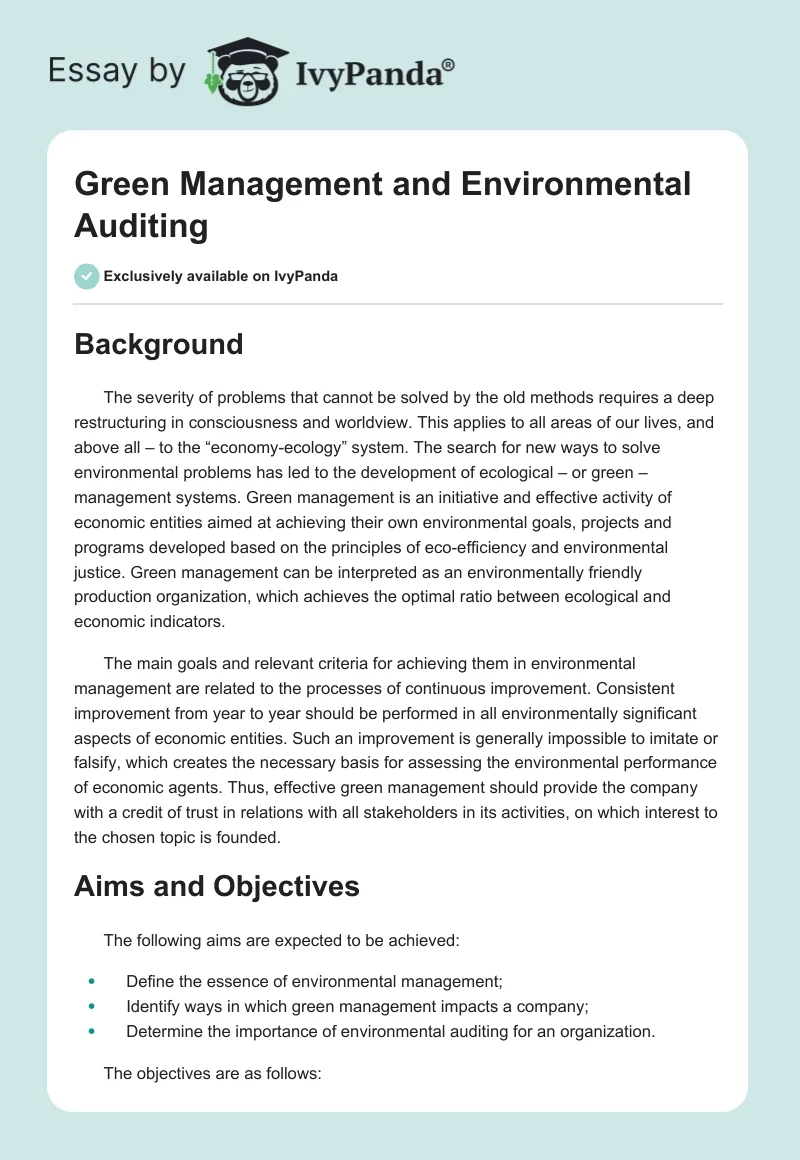 Green Management and Environmental Auditing. Page 1