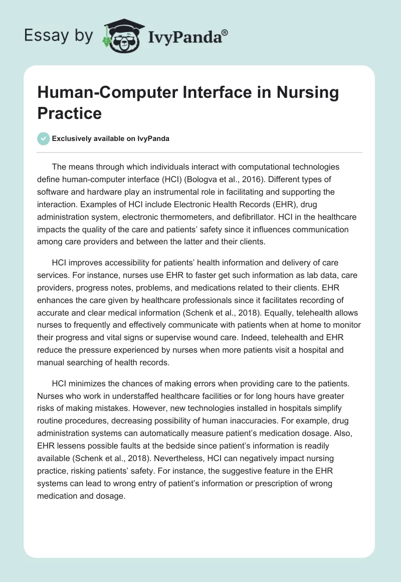 Human-Computer Interface in Nursing Practice. Page 1