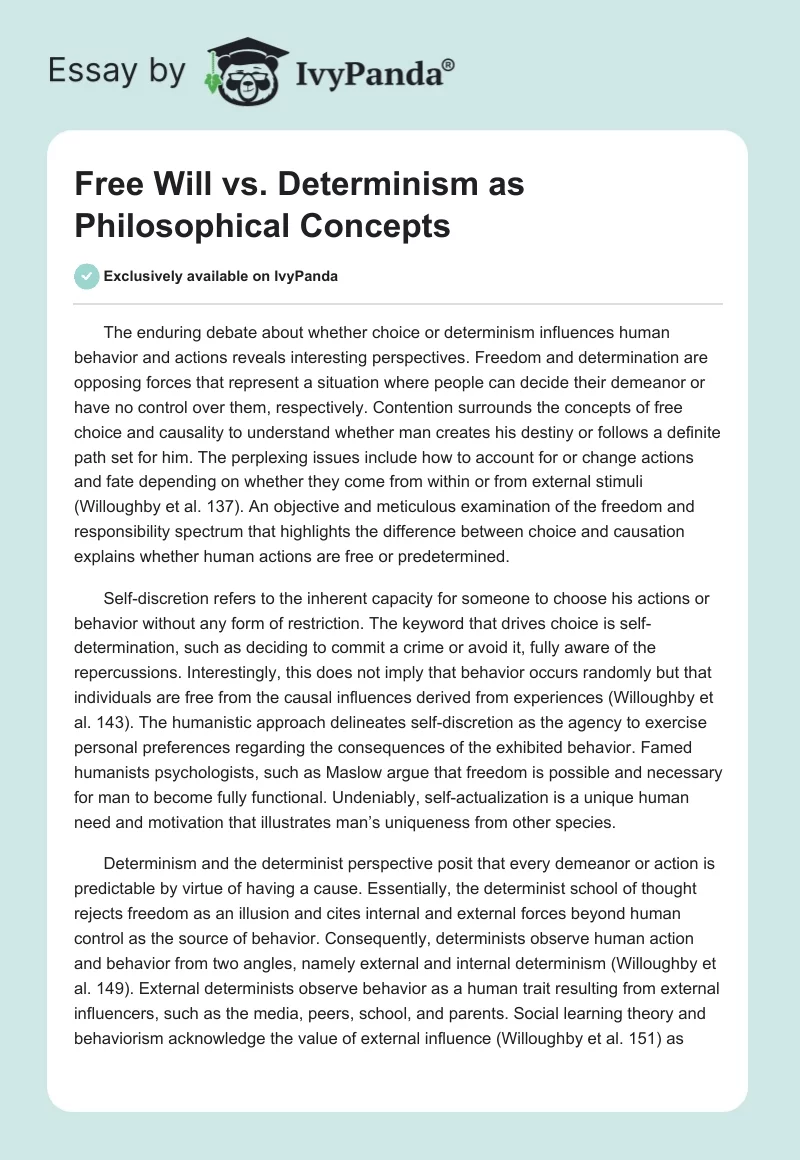 Free Will vs. Determinism as Philosophical Concepts. Page 1