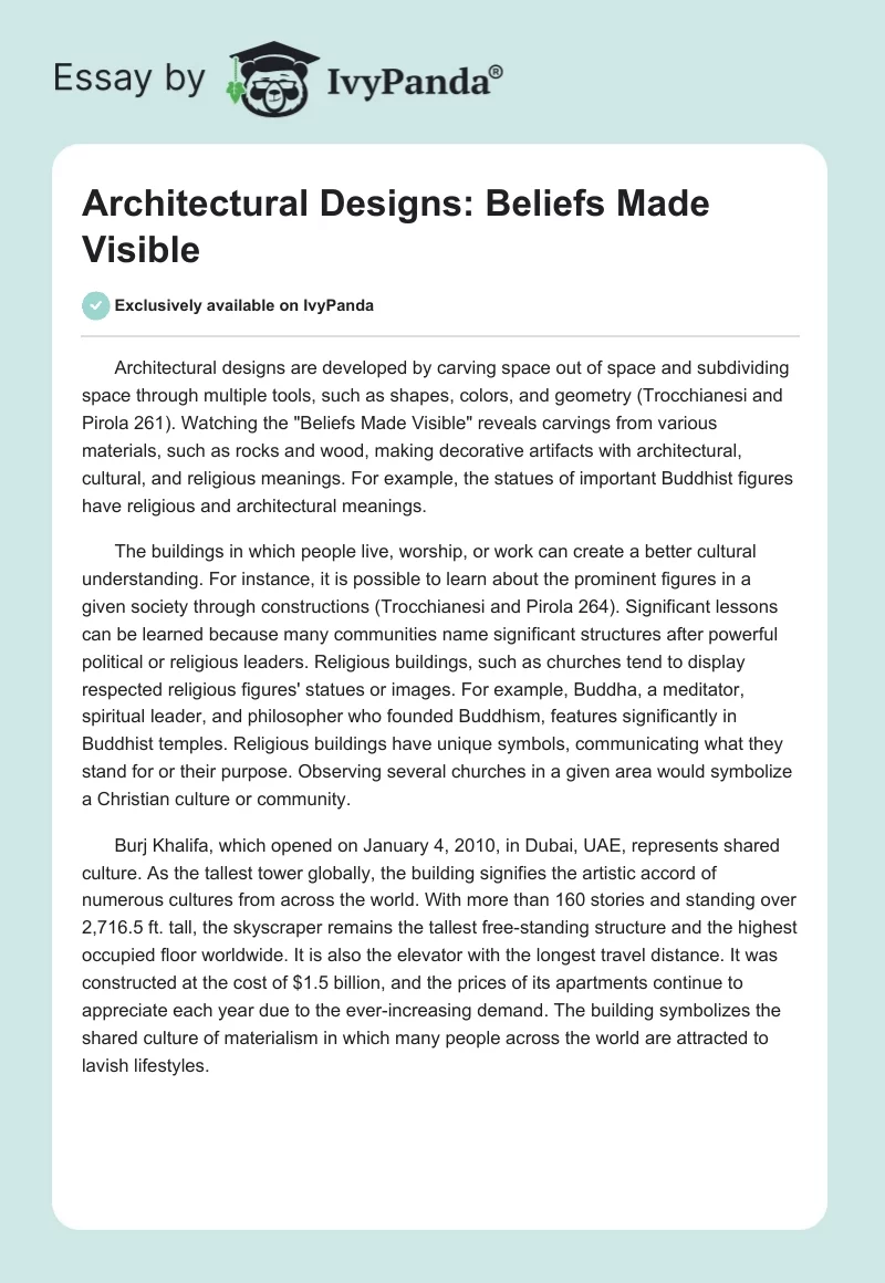Architectural Designs: Beliefs Made Visible. Page 1