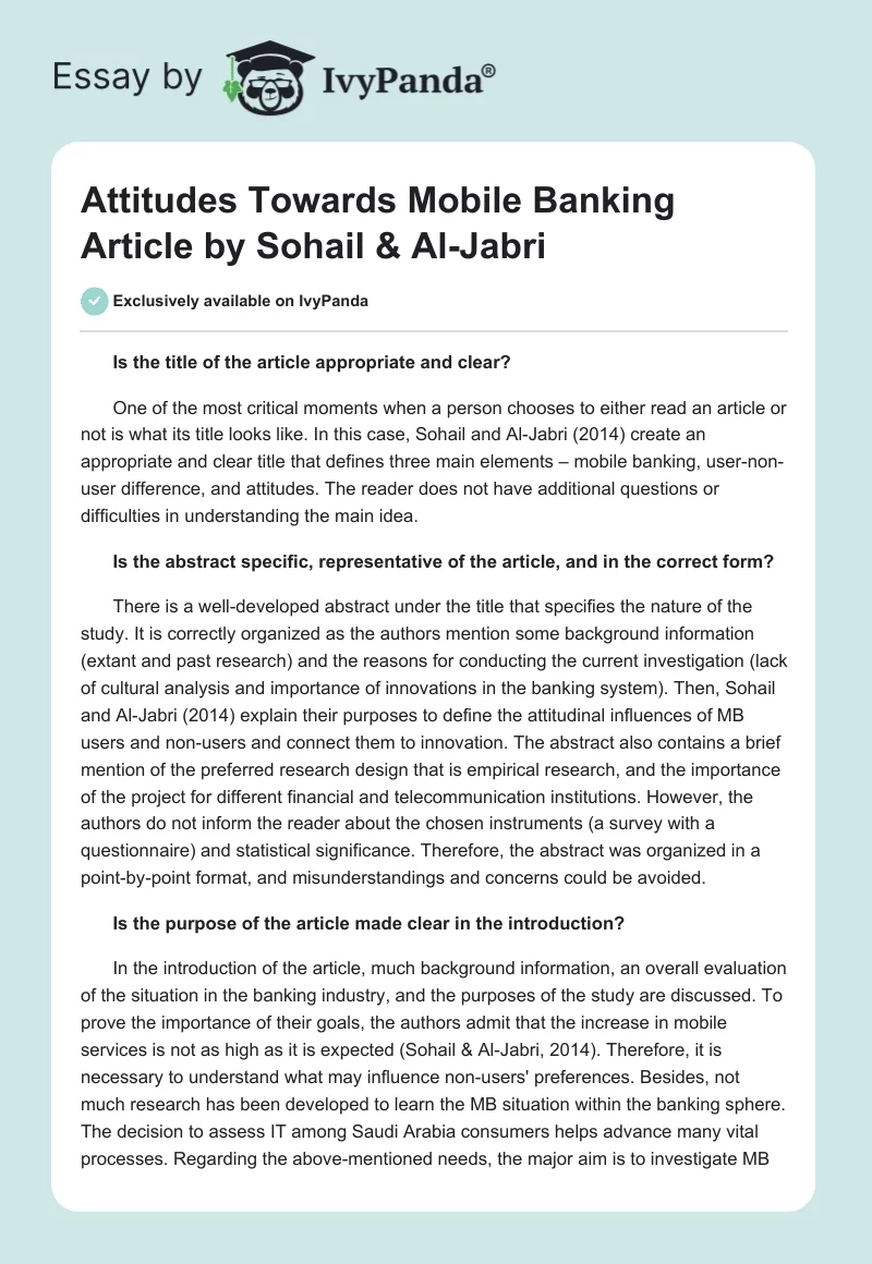 "Attitudes Towards Mobile Banking" Article by Sohail & Al-Jabri. Page 1