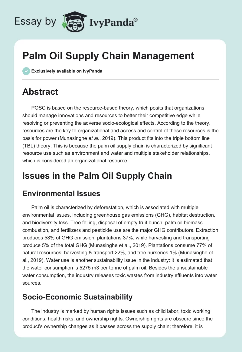 Palm Oil Supply Chain Management. Page 1