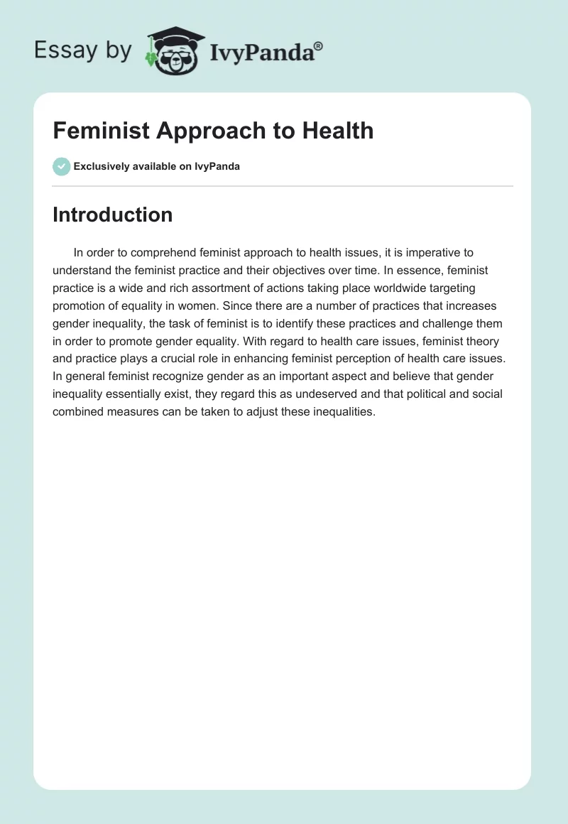 Feminist Approach to Health. Page 1