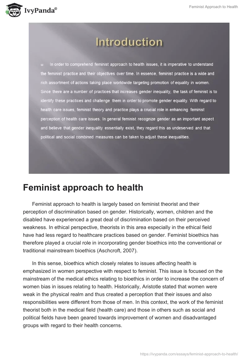 Feminist Approach to Health. Page 2