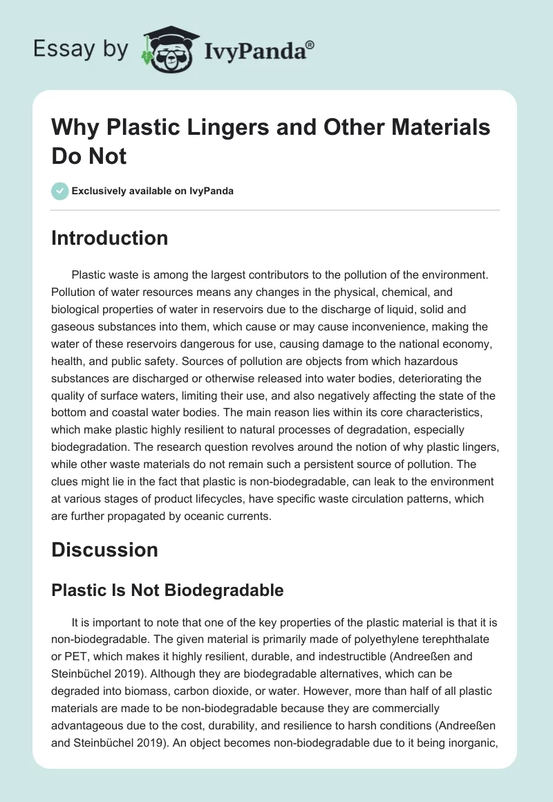 Why Plastic Lingers and Other Materials Do Not. Page 1