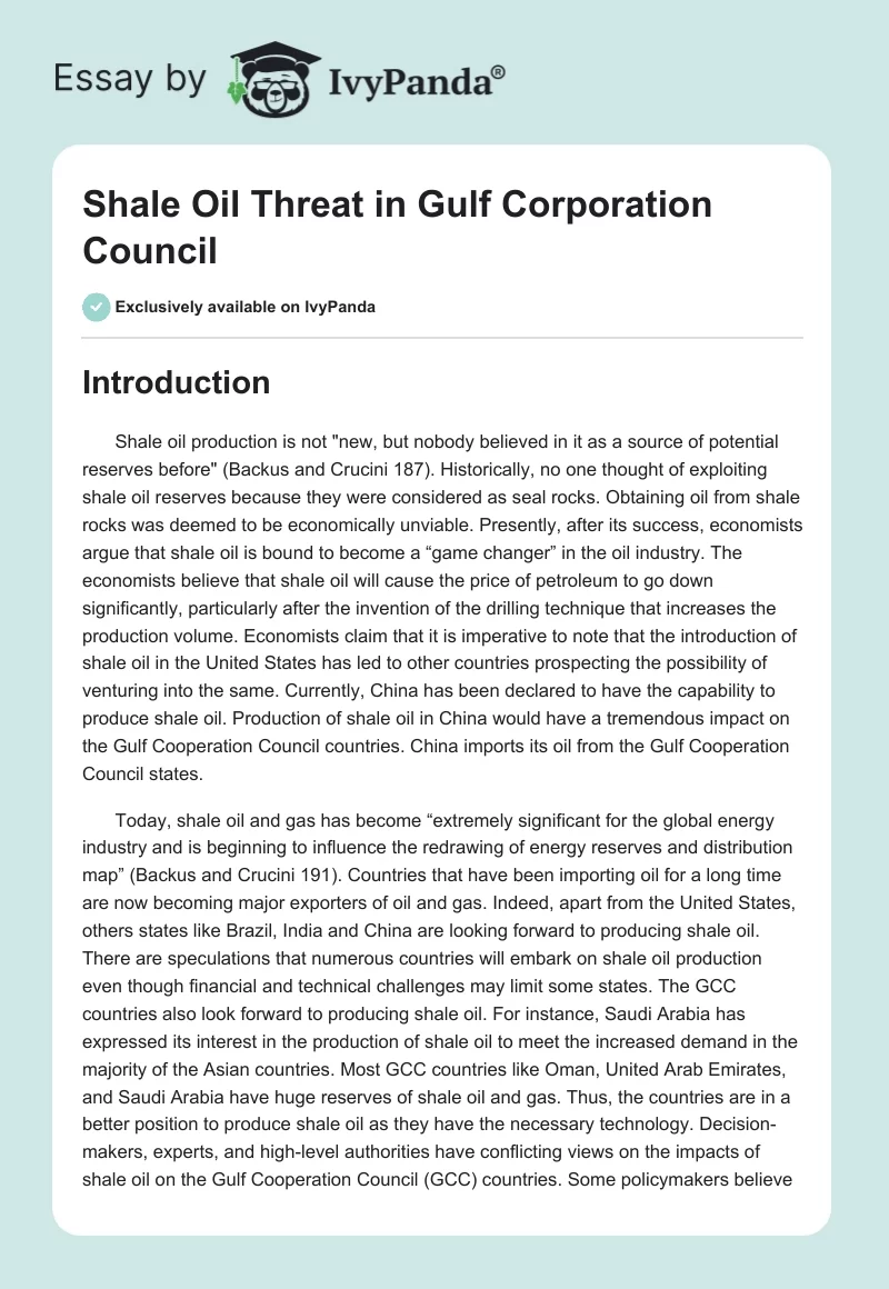 Shale Oil Threat in Gulf Corporation Council. Page 1