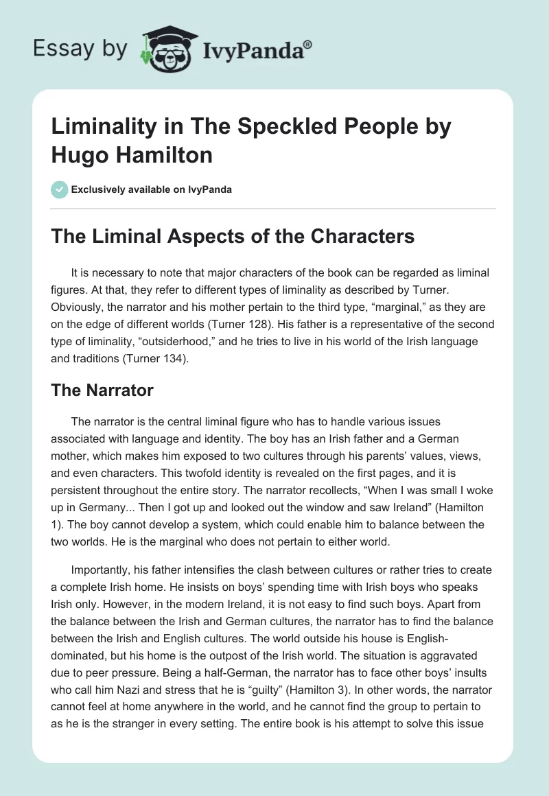 Liminality in "The Speckled People" by Hugo Hamilton. Page 1