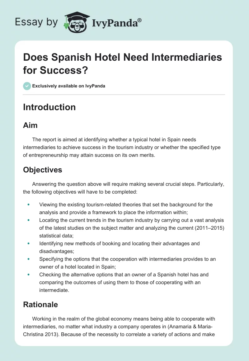Does Spanish Hotel Need Intermediaries for Success?. Page 1