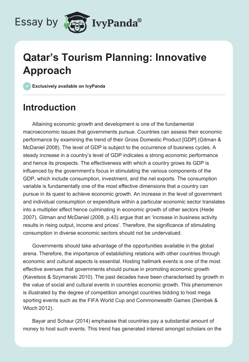 Qatar’s Tourism Planning: Innovative Approach. Page 1