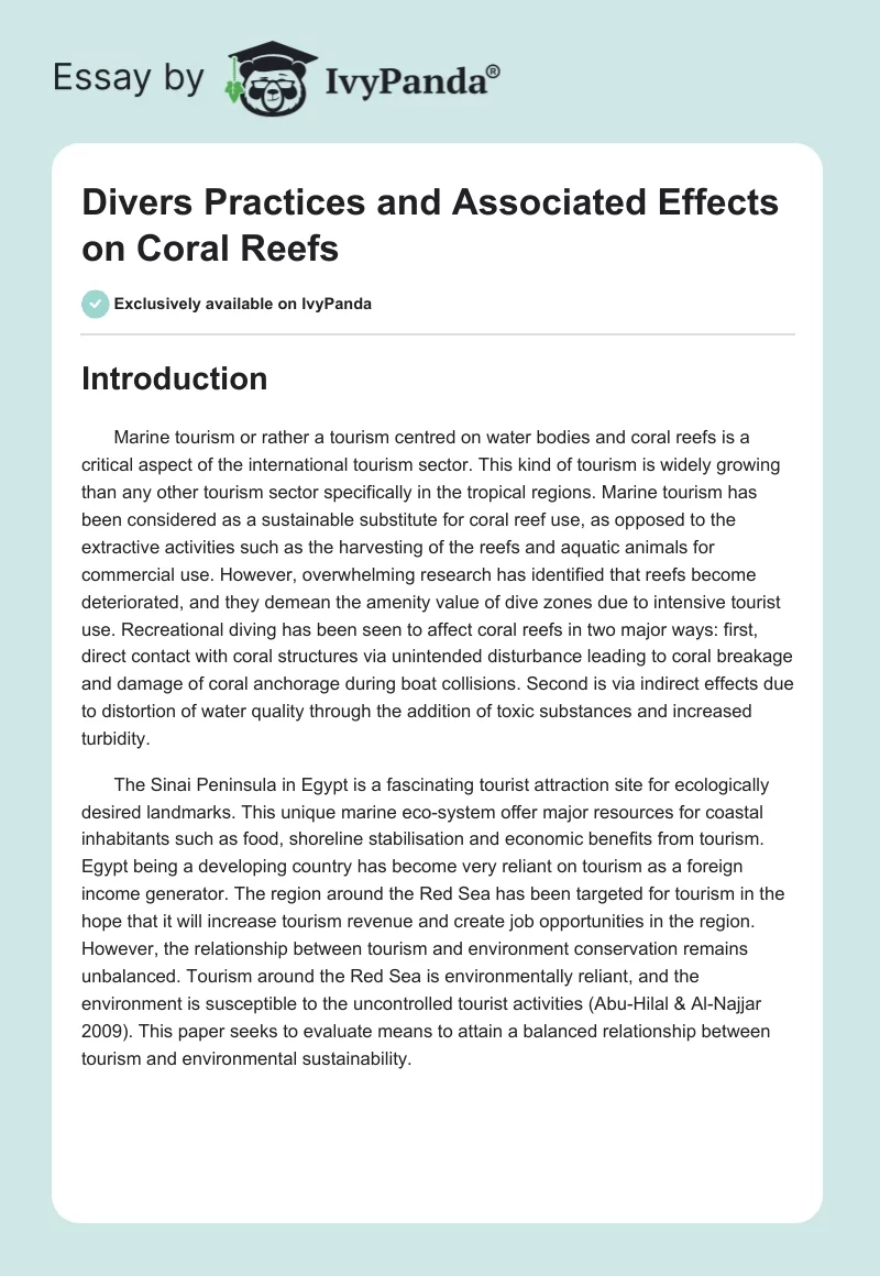 Divers Practices and Associated Effects on Coral Reefs. Page 1