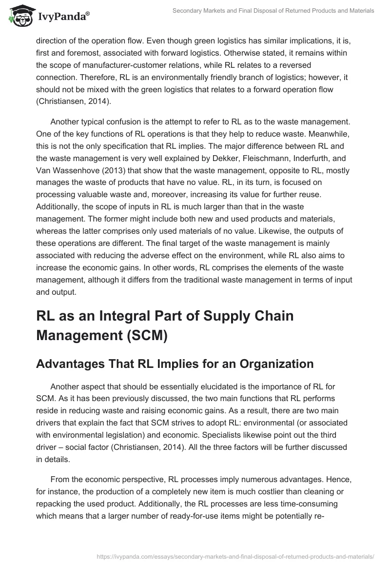 Secondary Markets and Final Disposal of Returned Products and Materials. Page 3