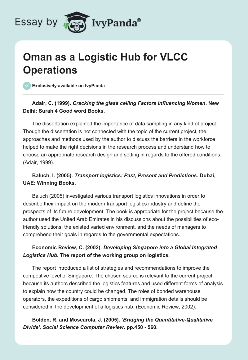 Oman as a Logistic Hub for VLCC Operations. Page 1