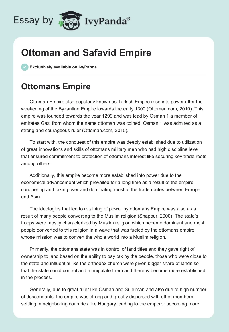 Ottoman and Safavid Empire. Page 1