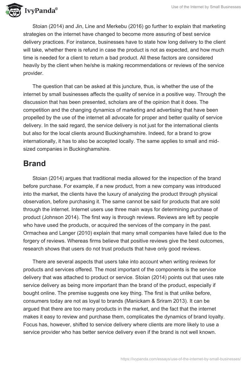 Use of the Internet by Small Businesses. Page 5