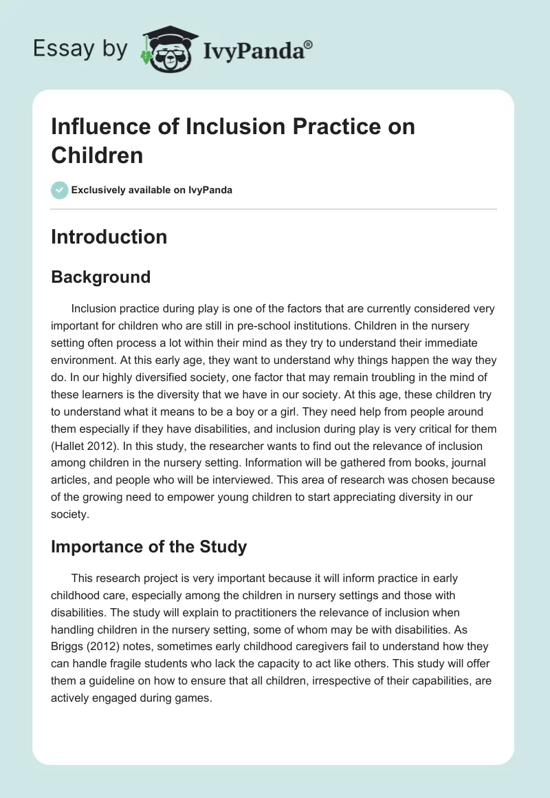 Influence of Inclusion Practice on Children. Page 1
