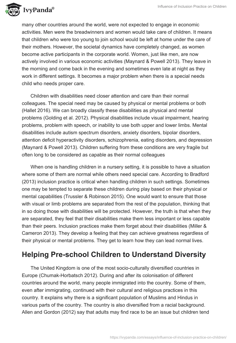 Influence of Inclusion Practice on Children. Page 3