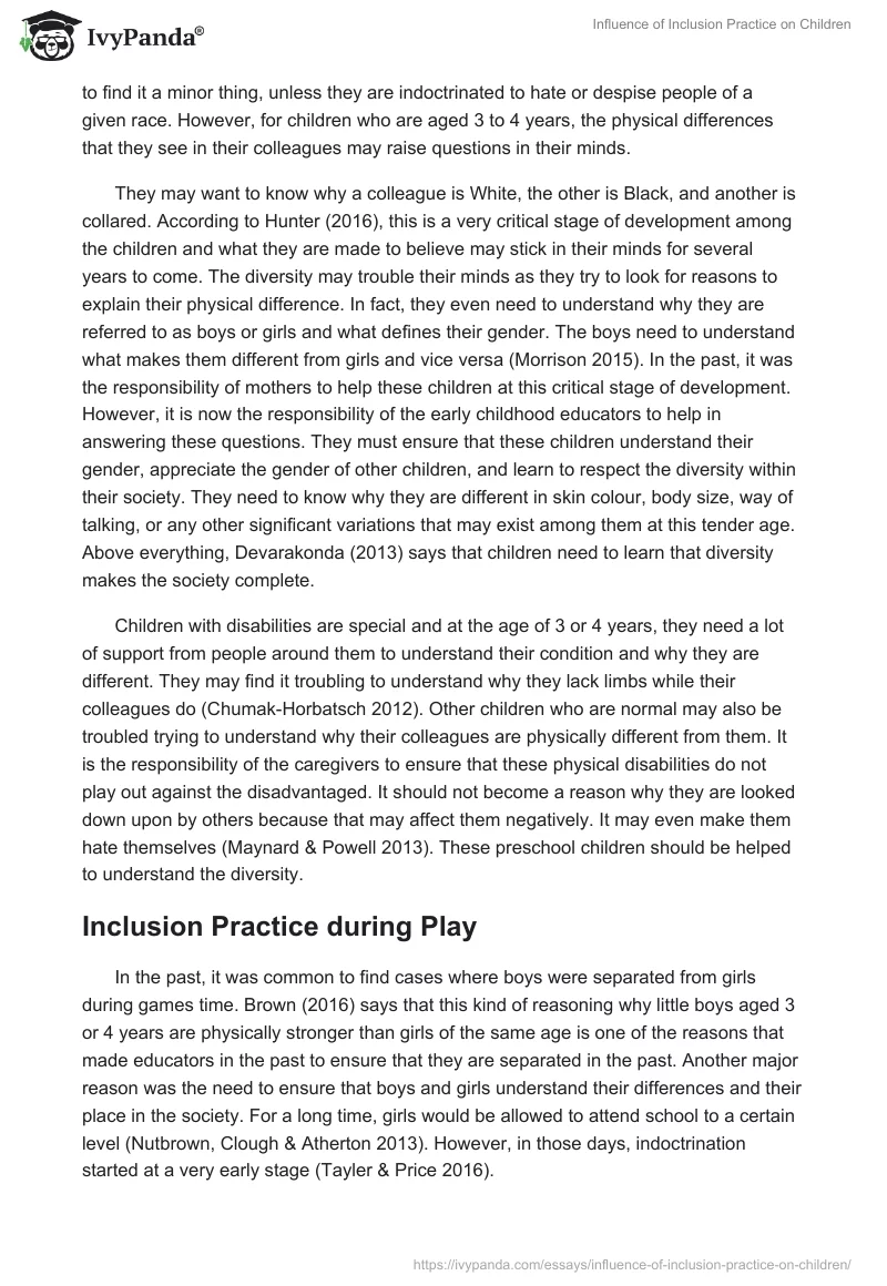 Influence of Inclusion Practice on Children. Page 4
