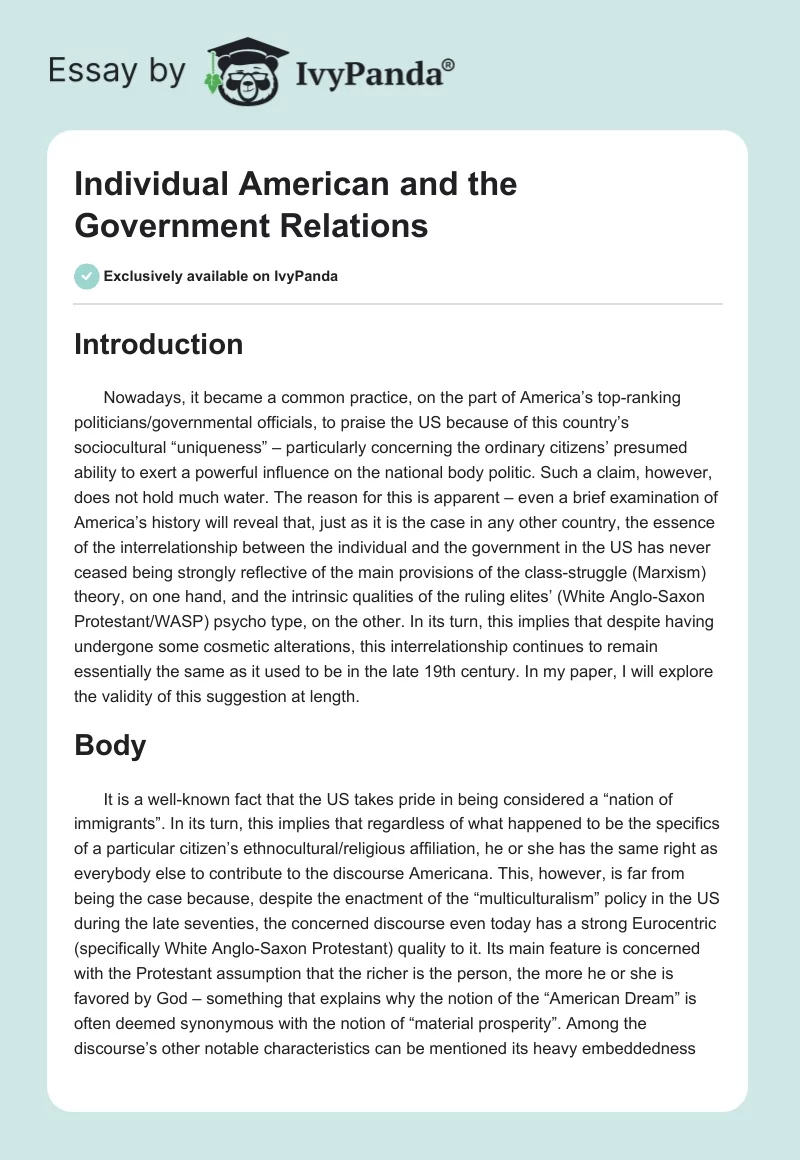 Individual American and the Government Relations. Page 1