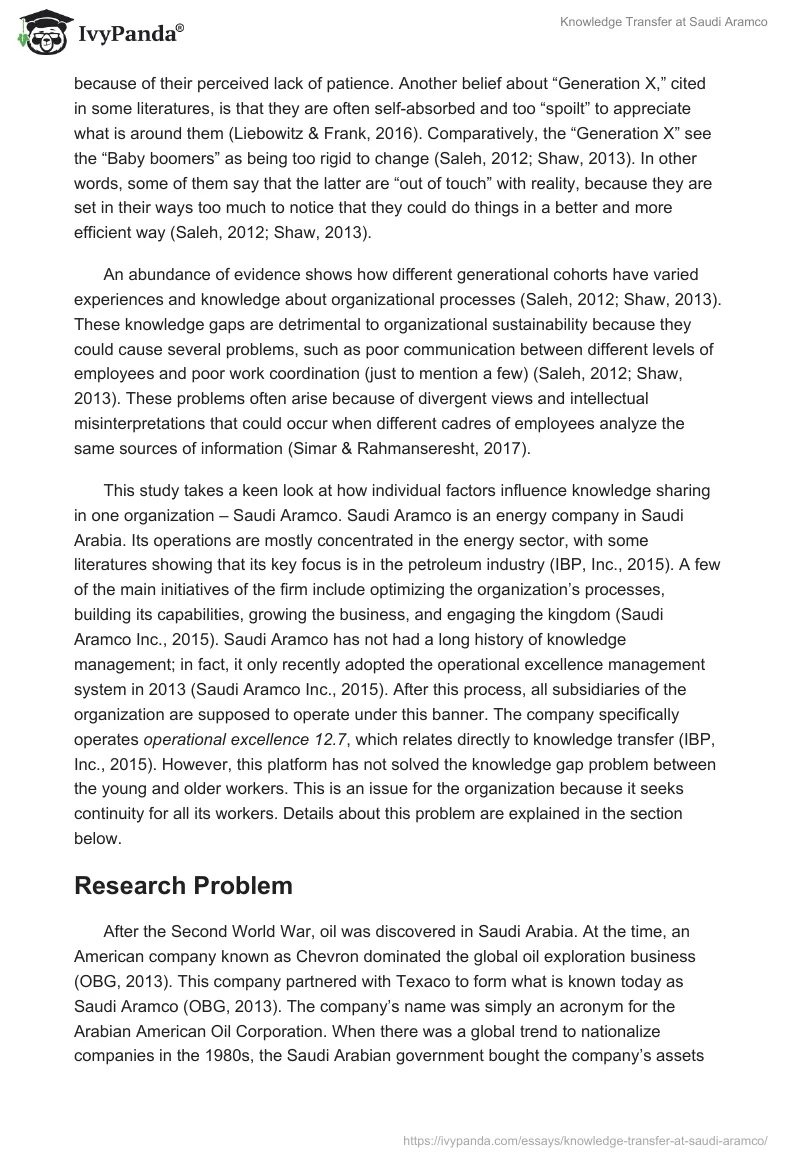 Knowledge Transfer at Saudi Aramco. Page 5