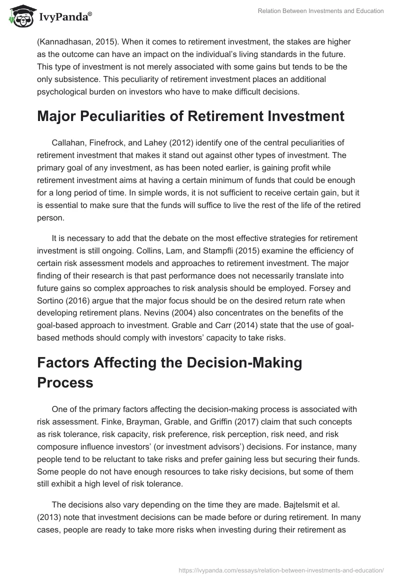 Relation Between Investments and Education. Page 2
