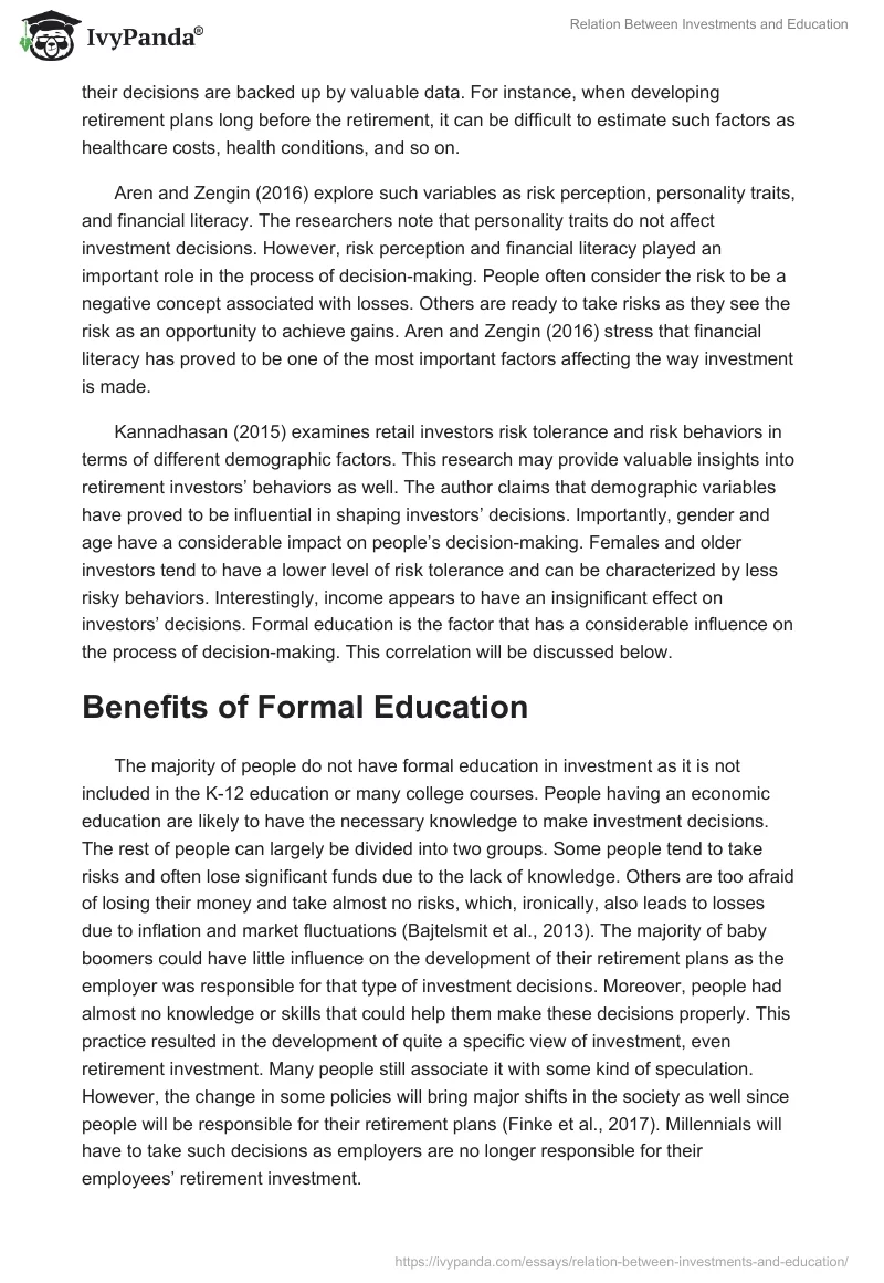 Relation Between Investments and Education. Page 3