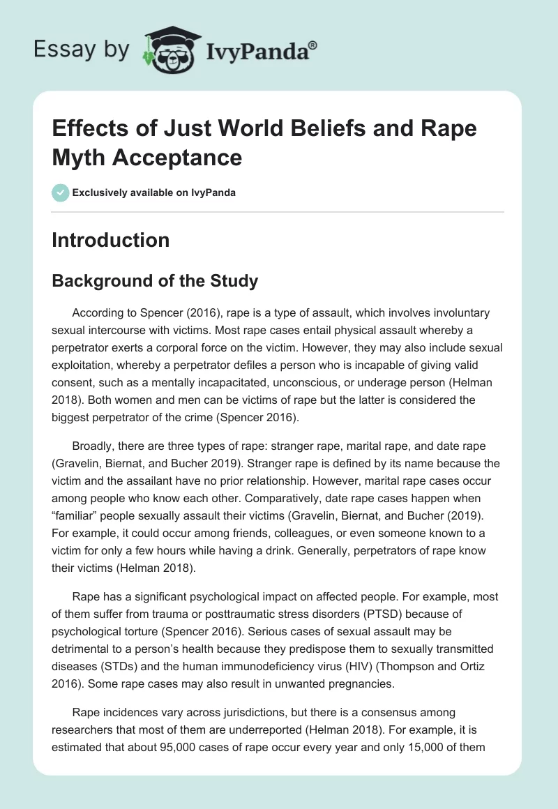 Effects of Just World Beliefs and Rape Myth Acceptance. Page 1