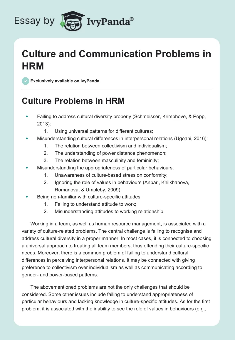 Culture and Communication Problems in HRM. Page 1