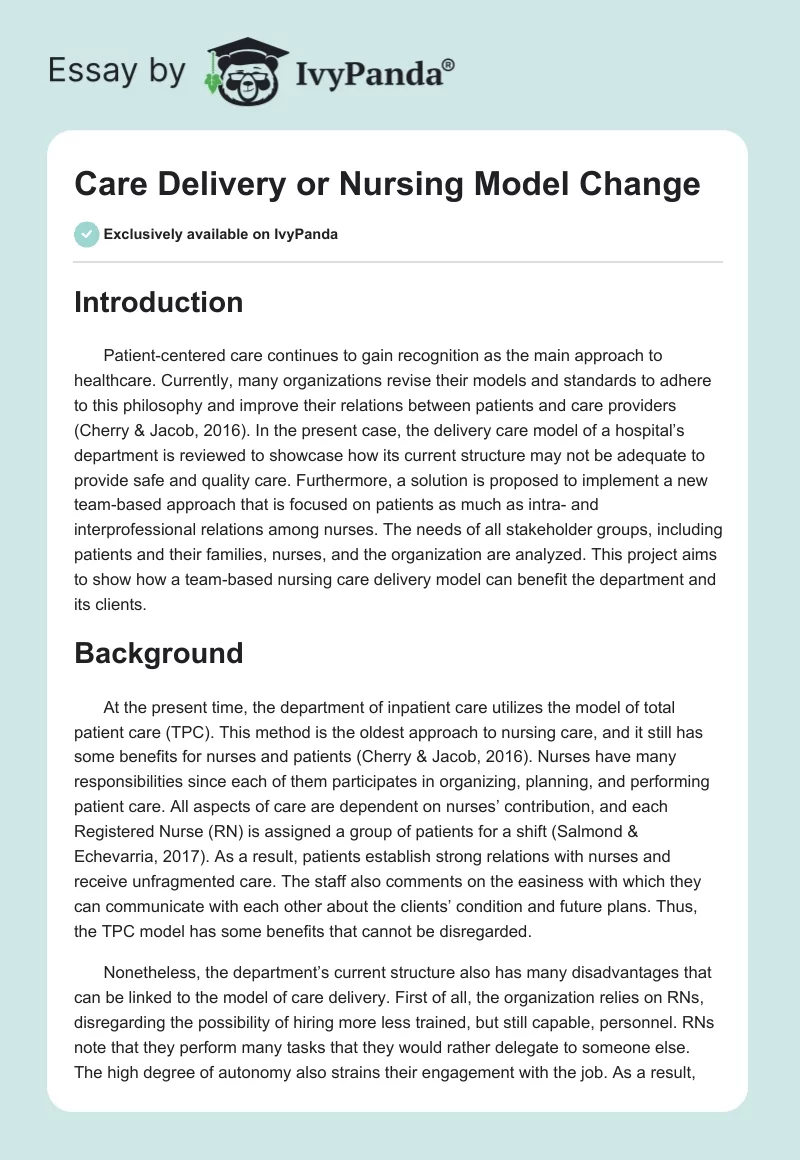 Care Delivery or Nursing Model Change. Page 1