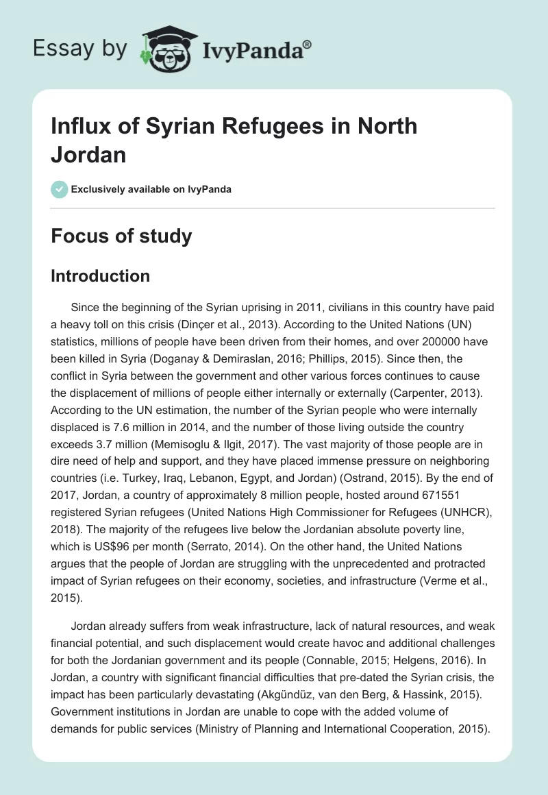 Influx of Syrian Refugees in North Jordan. Page 1
