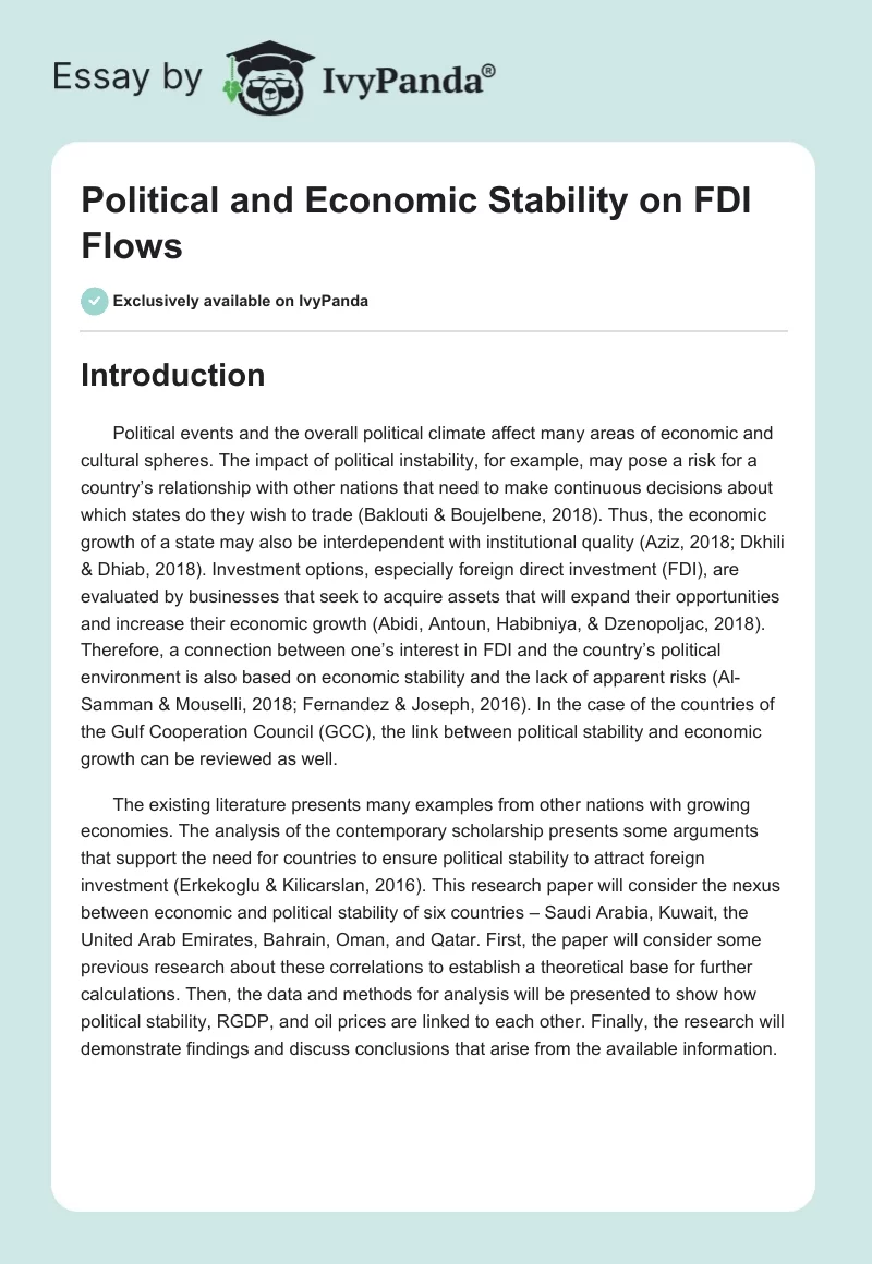 Political and Economic Stability on FDI Flows. Page 1