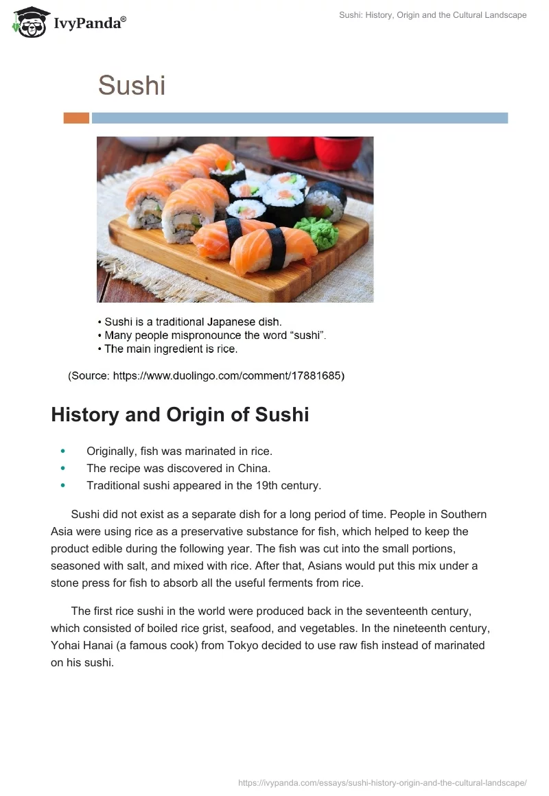 Sushi: History, Origin and the Cultural Landscape. Page 2