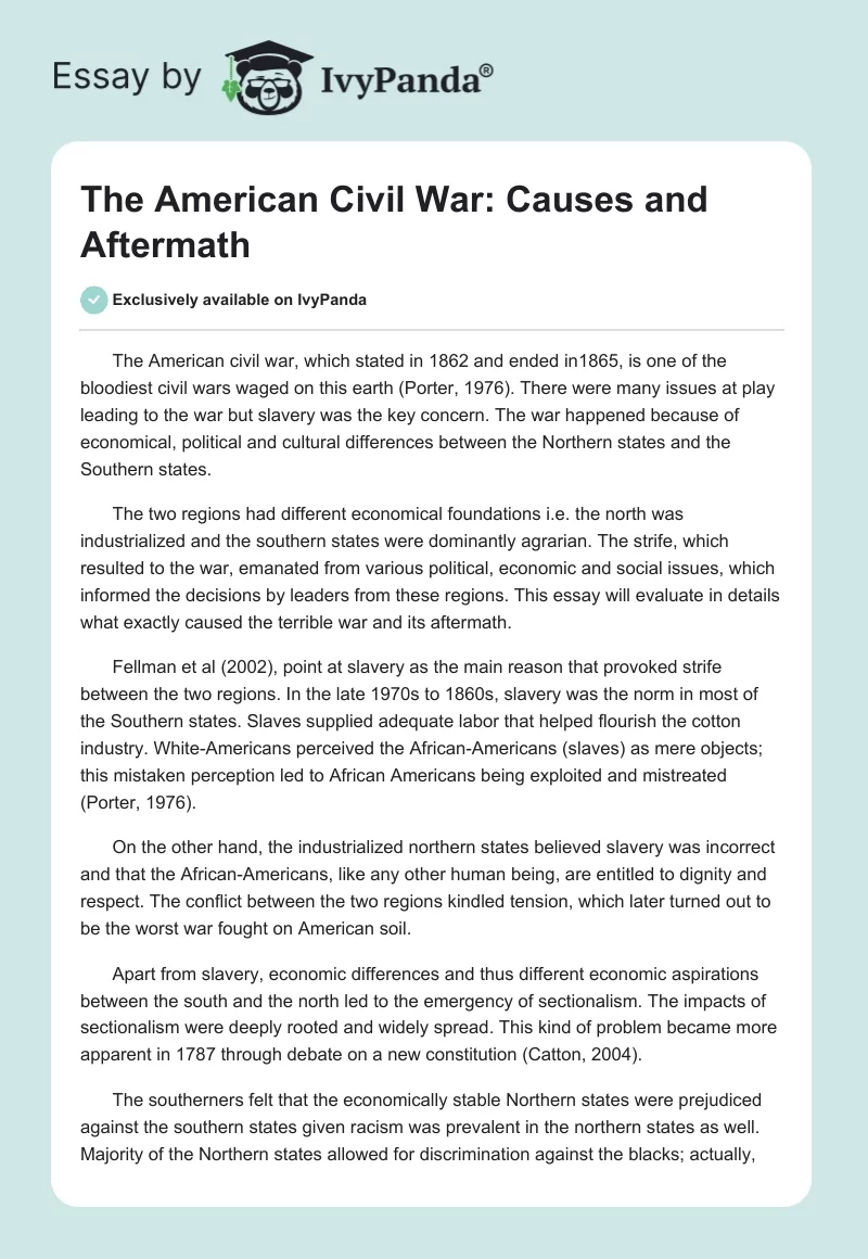 The American Civil War: Causes and Aftermath. Page 1