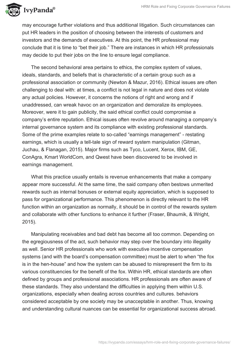 HRM Role and Fixing Corporate Governance Failures. Page 3