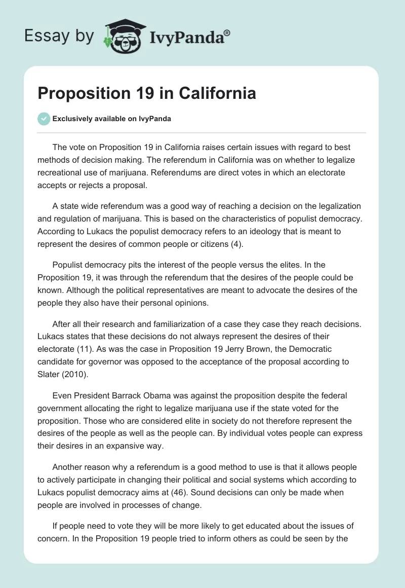 Proposition 19 in California. Page 1