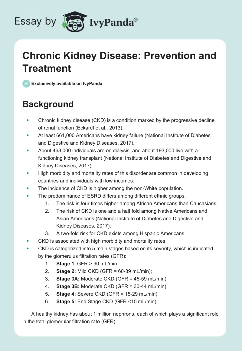 Chronic Kidney Disease: Prevention and Treatment. Page 1