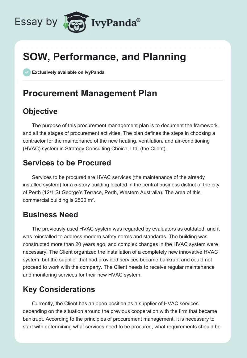 SOW, Performance, and Planning. Page 1