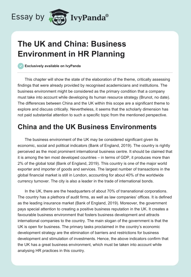 The UK and China: Business Environment in HR Planning. Page 1