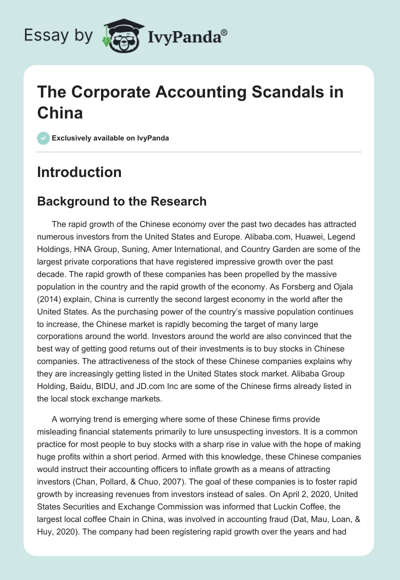 The Corporate Accounting Scandals in China. Page 1