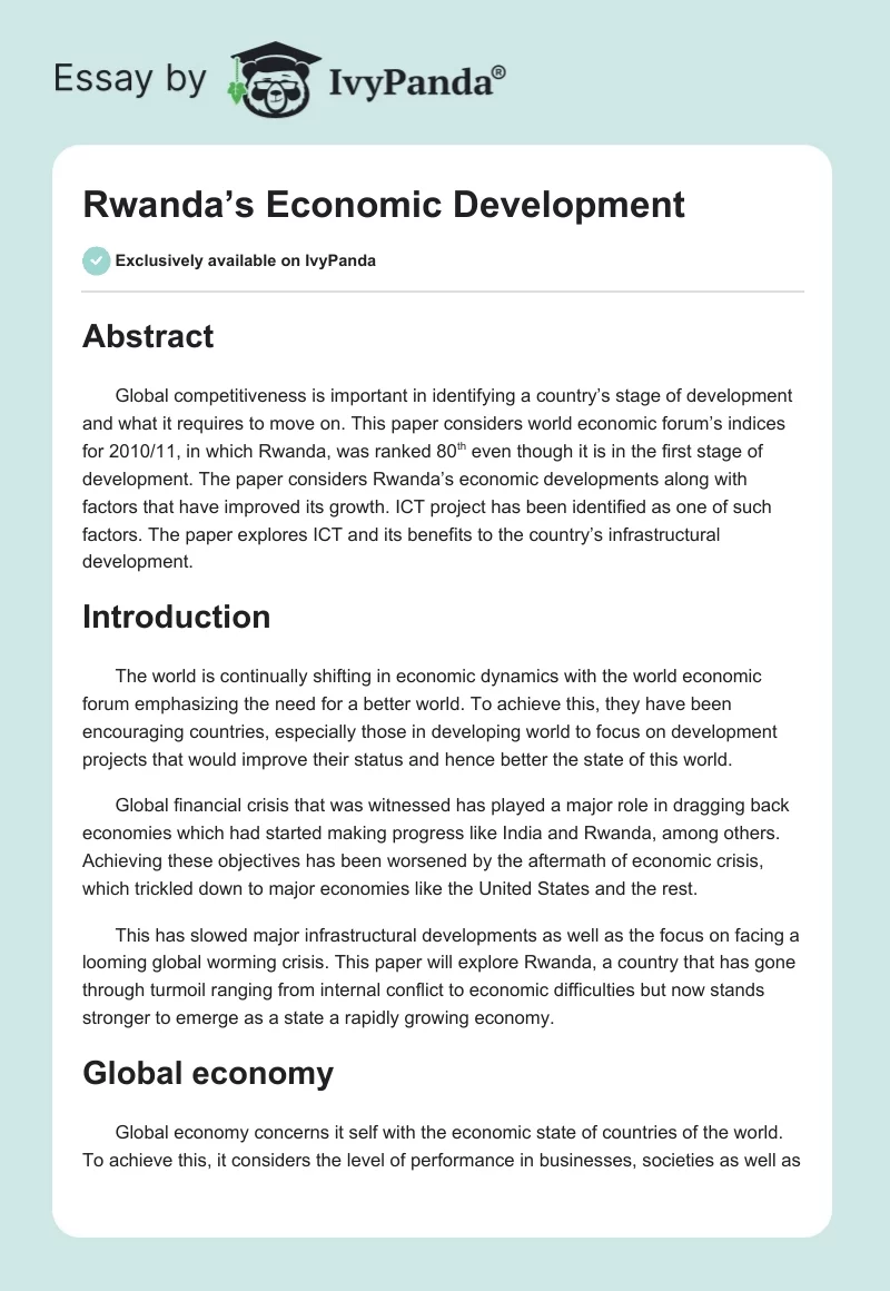 Rwanda’s Economic Development. Page 1