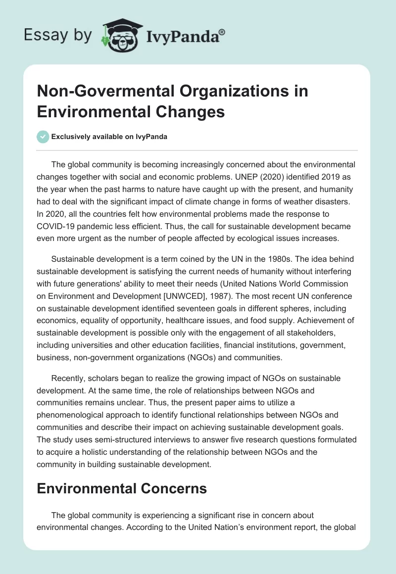 Non-Govermental Organizations in Environmental Changes. Page 1