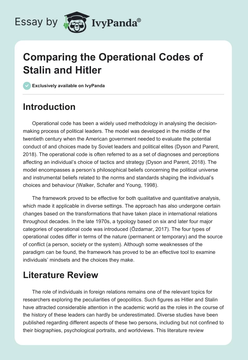 Comparing the Operational Codes of Stalin and Hitler. Page 1