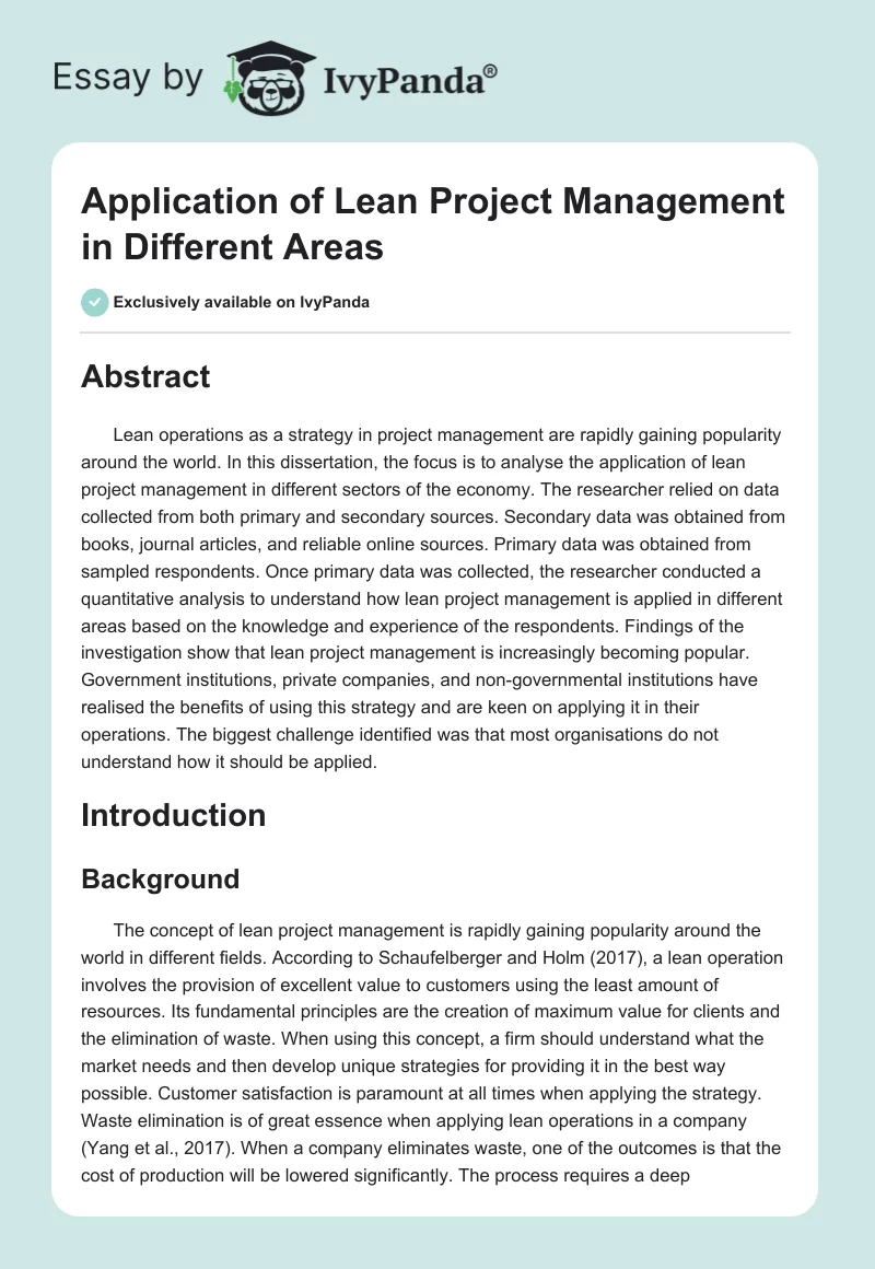 Application of Lean Project Management in Different Areas. Page 1