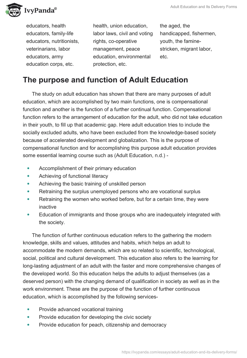 Adult Education and Its Delivery Forms. Page 4