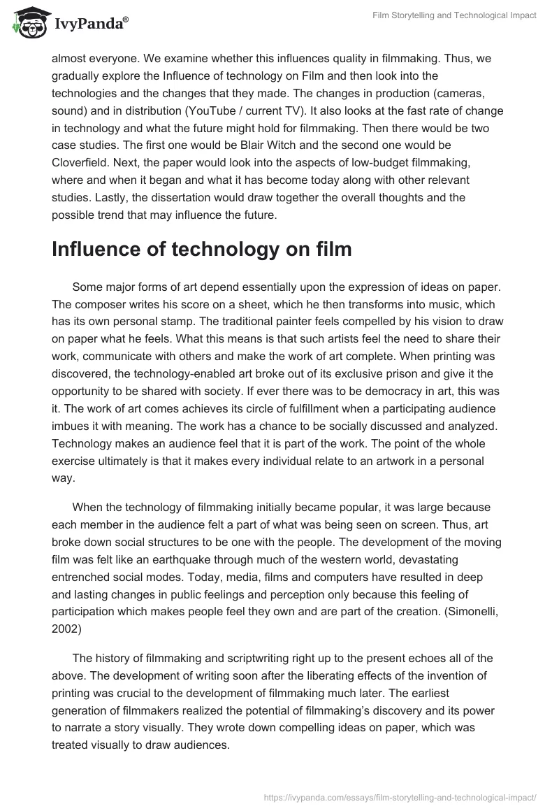Film Storytelling and Technological Impact. Page 2