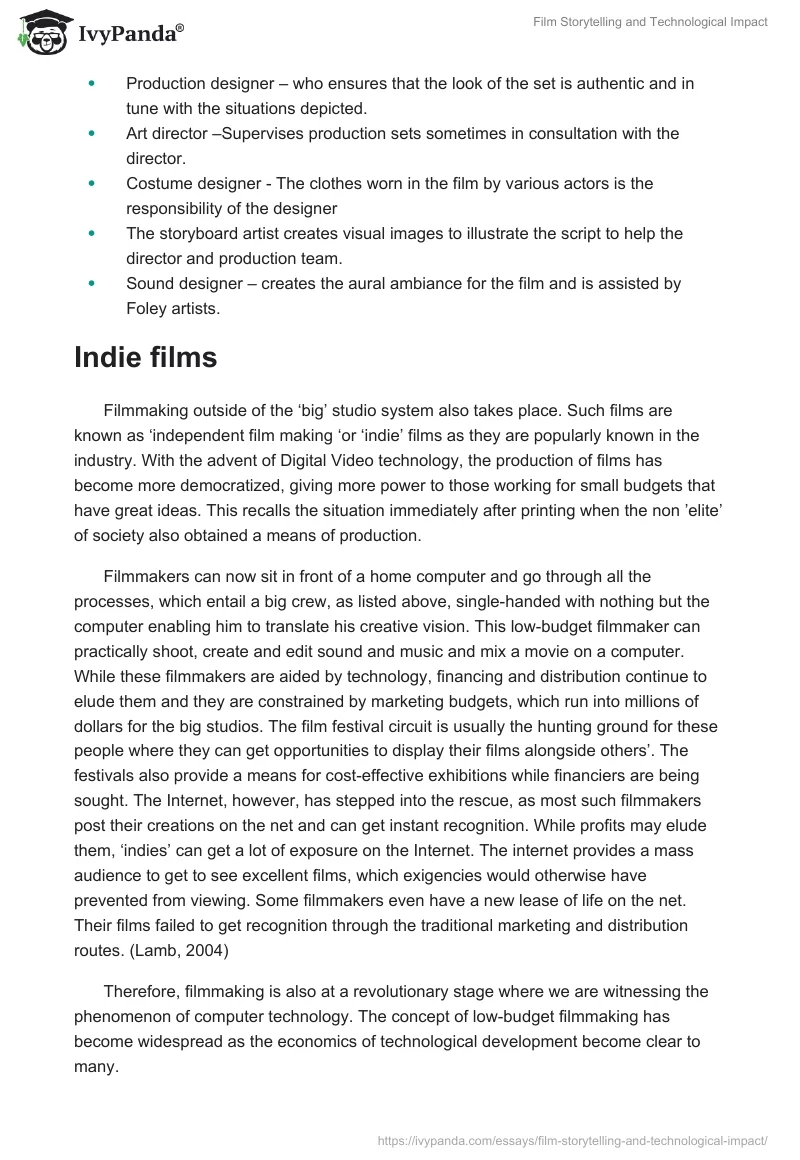 Film Storytelling and Technological Impact. Page 5