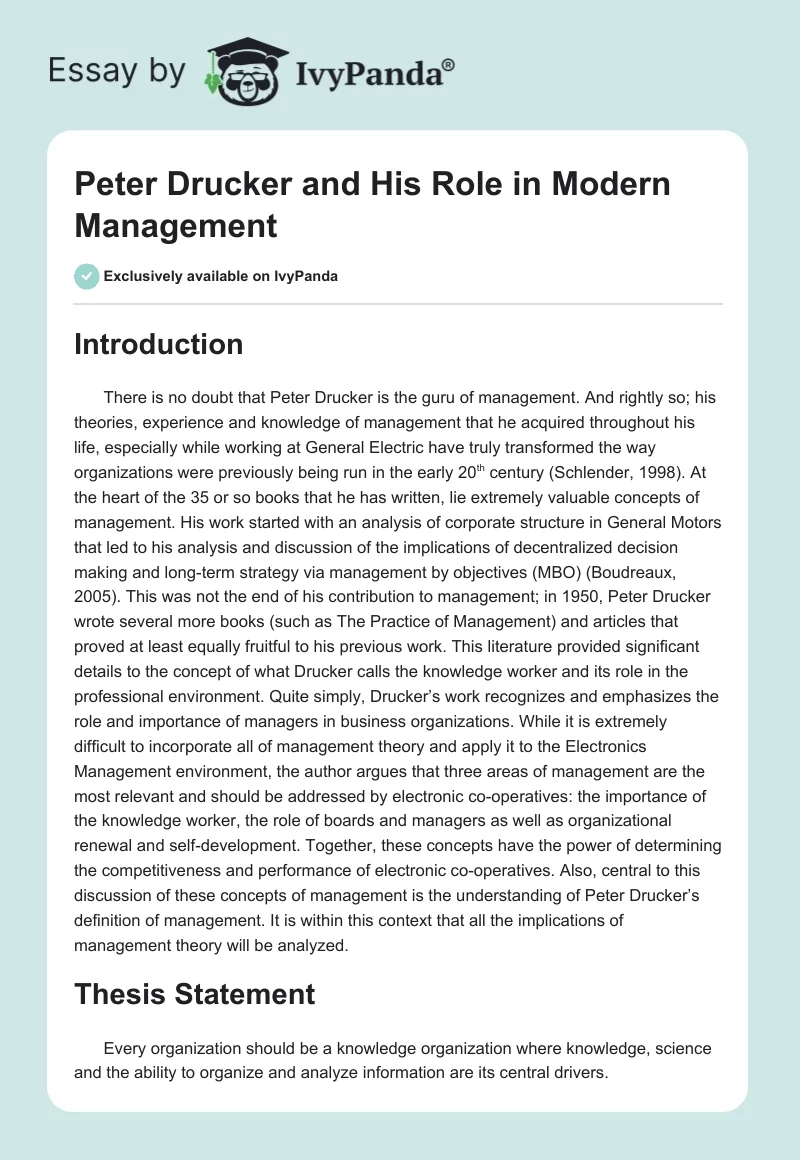 Peter Drucker and His Role in Modern Management. Page 1