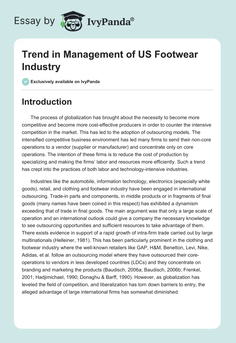 Trend in Management of US Footwear Industry. Page 1