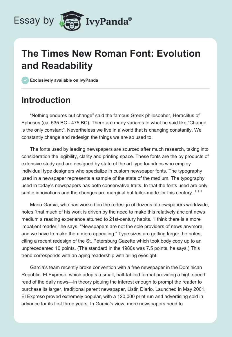 The Times New Roman Font: Evolution and Readability. Page 1