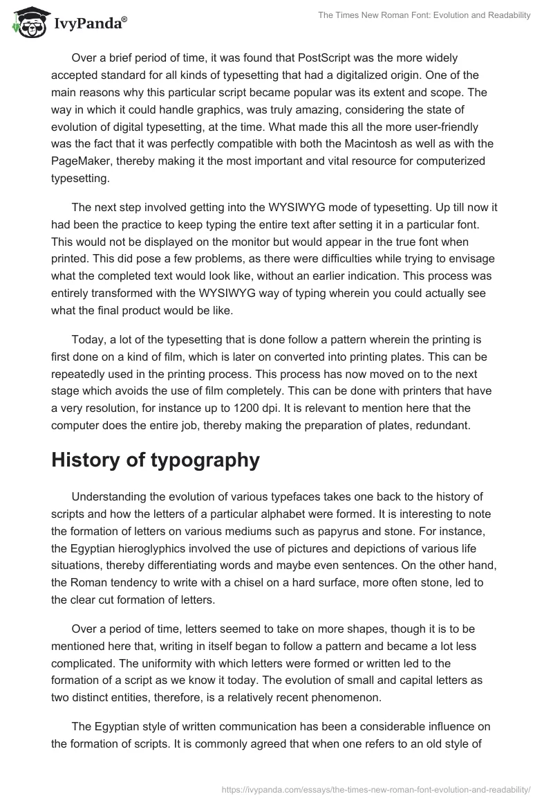 The Times New Roman Font: Evolution and Readability. Page 5