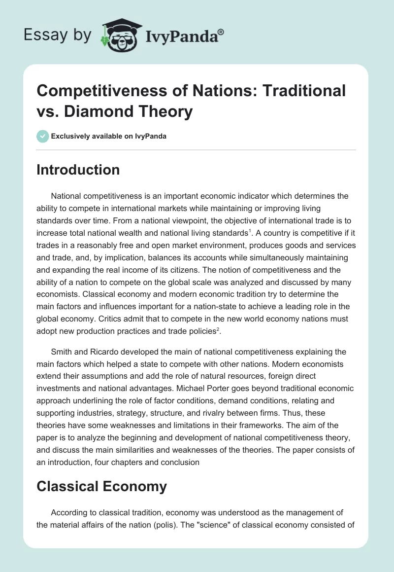 Competitiveness of Nations: Traditional vs. Diamond Theory. Page 1
